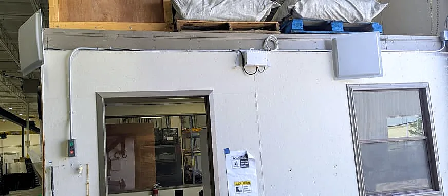 RFID reader antennas mounted above a warehouse door
